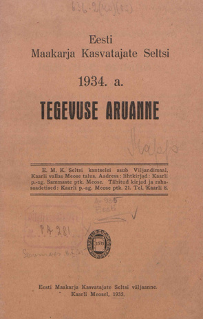 Eesti Maakarja Kasvatajate Seltsi 1934 a. tegevuse aruanne ; 1935