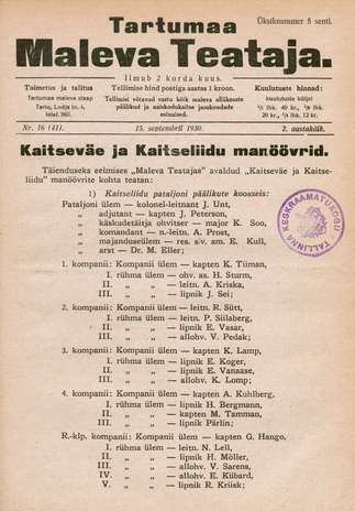 Tartumaa Maleva Teataja ; 16 (41) 1930-09-15
