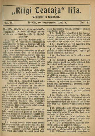 Riigi Teataja Lisa : seaduste alustel avaldatud teadaanded ; 18 1922-02-10