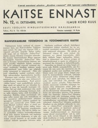 Kaitse Ennast : Eesti Tööliste Kindlustusühingu häälekandja ; 12 1939-12-15