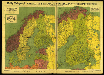 Daily Telegraph war map of Finland and Scandinavia with the Baltic states