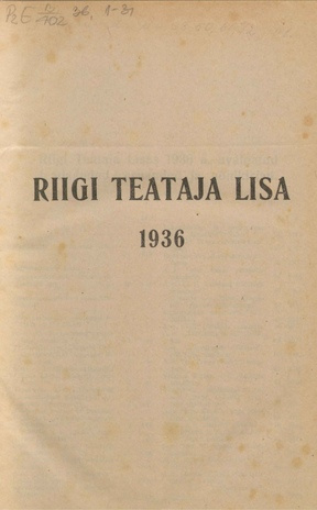 Riigi Teataja Lisa : seaduste alustel avaldatud teadaanded ; sisukord 1936