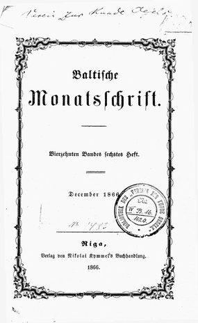Baltische Monatsschrift ; 6 1866-12