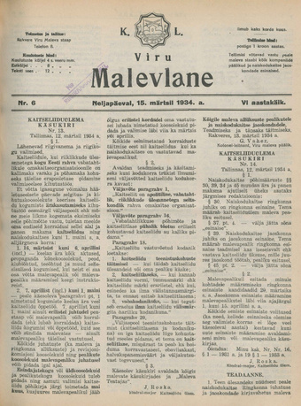 K. L. Viru Malevlane ; 6 1934-03-15