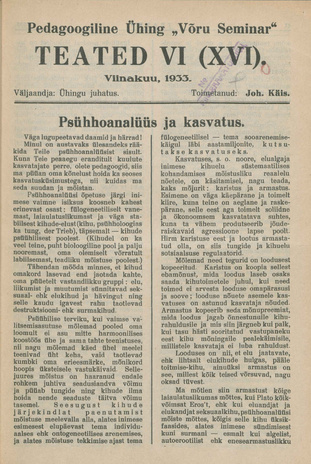 Pedagoogiline Ühing "Võru Seminar" : teated ; VI (XVI) 1933-10