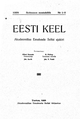 Eesti Keel ; 1-2 1928