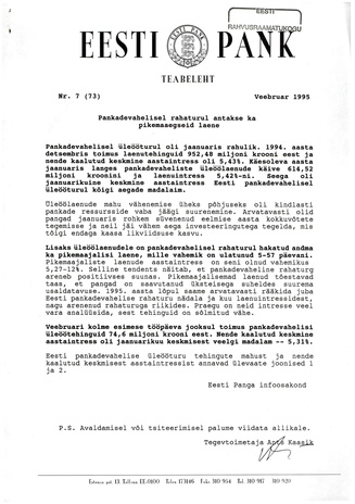 Eesti Pank : teabeleht ; 7 (73) 1995-02