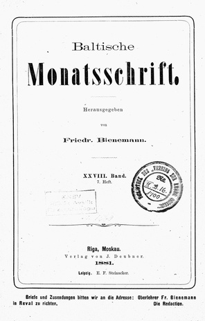 Baltische Monatsschrift ; 7 1881