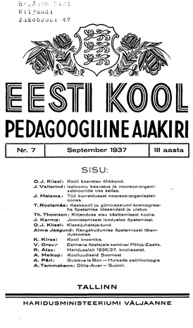 Eesti Kool ; 7 1937-09