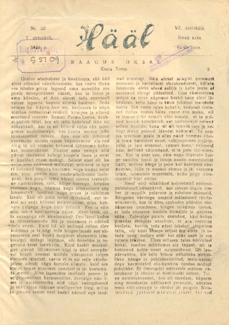 Hääl : kunsti, teaduse ja belletristika kuukiri ; 20 1939-10-07