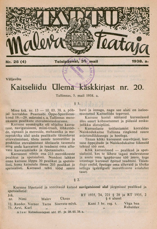 Tartu Maleva Teataja ; 26 (4) 1938-05-31