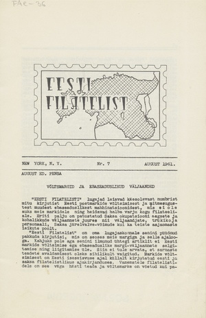 Eesti filatelist = The Estonian philatelist ; 7 1961