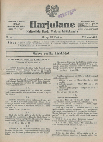 Harjulane : Kaitseliidu Harju Maleva häälekandja ; 4 1940-04-17