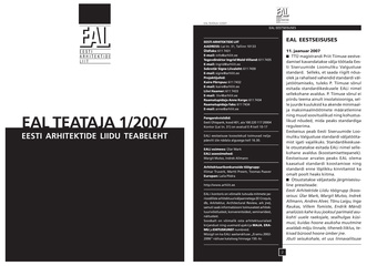 Arh. : Eesti Arhitektide Liidu Teataja = Newsletter of the Union of Estonian Architects ; 1 2007