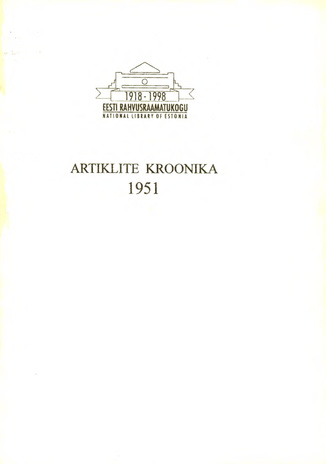 Artiklite Kroonika = Летопись статей ; 1951