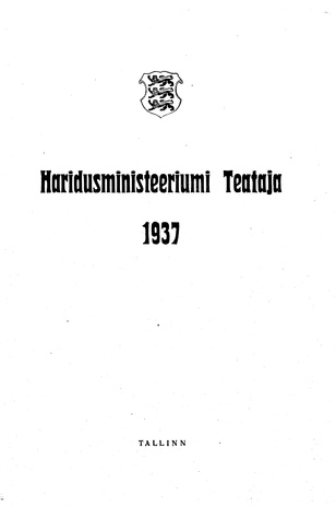 Haridusministeeriumi Teataja ; sisukord 1937