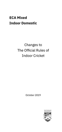 ECA Mixed Indoor Domestic : changes to the official rules of indoor cricket : October 2019 