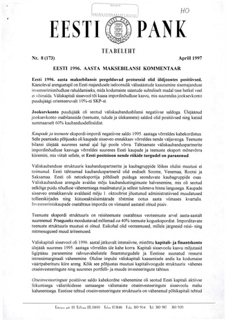 Eesti Pank : teabeleht ; 8 (173) 1997-04
