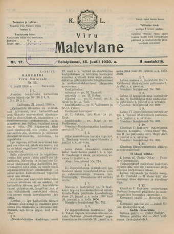 K. L. Viru Malevlane ; 17 1930-07-15