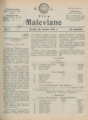 K. L. Viru Malevlane ; 7 1935-03-29