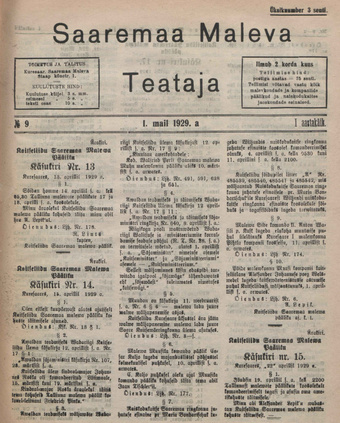 Saaremaa Maleva Teataja ; 9 1929-05-01
