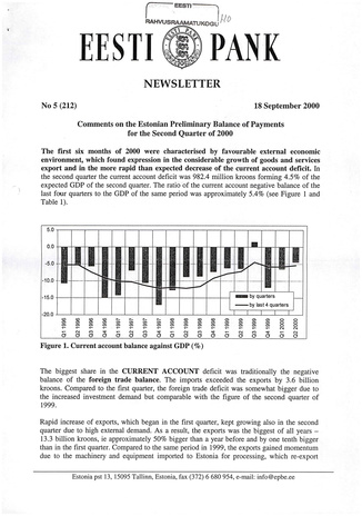 Eesti Pank : newsletter ; 5 (212) 2000-09-18