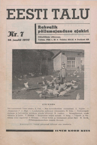 Eesti Talu : rahvalik põllumajanduse ajakiri ; 7 1937-07-16
