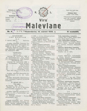 K. L. Viru Malevlane ; 6 1939-03-15