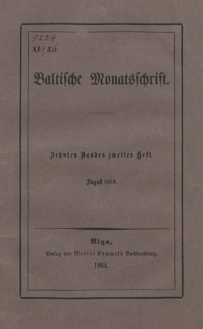 Baltische Monatsschrift ; 2 1864-08