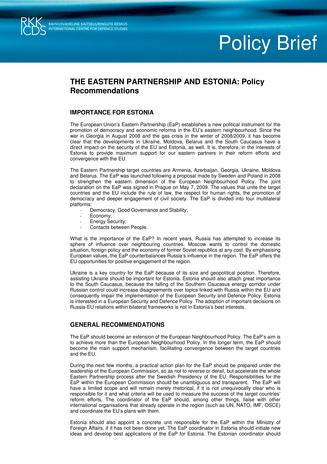 The Eastern partnership and Estonia: policy recommendations