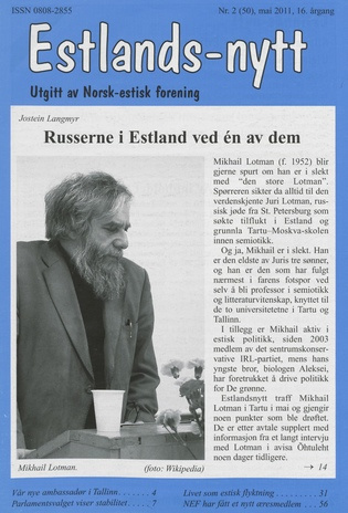 Estlands-nytt : allment tidsskrift for Estlands-interesserte ; 2 (50) 2011-05