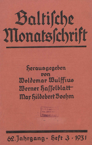 Baltische Monatsschrift ; 3 1931