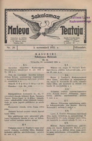 Sakalamaa Maleva Teataja ; 20 1935-11-05
