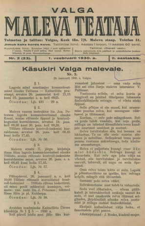 Valga Maleva Teataja ; 2 (23) 1930-02-01