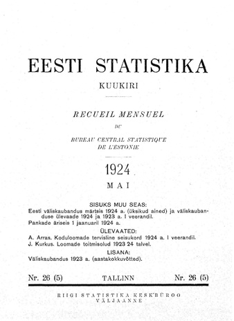 Eesti Statistika : kuukiri ; 26 (5) 1924-05
