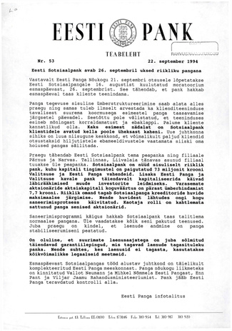 Eesti Pank : teabeleht ; 53 1994-09-22