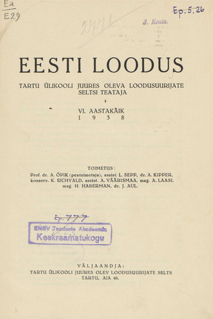 Eesti Loodus ; 1-2 1938