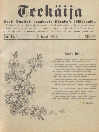 Teekäija : Eesti Baptisti Koguduse Ühenduse häälekandja ; 11 1923-06-01