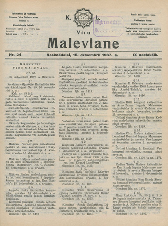 K. L. Viru Malevlane ; 24 1937-12-15
