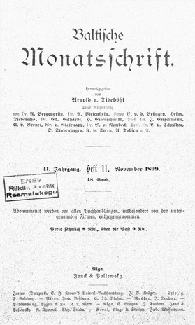 Baltische Monatsschrift ; 11 1899-11