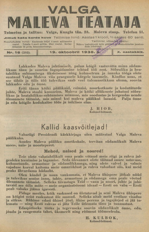 Valga Maleva Teataja ; 16 (210) 1938-10-19