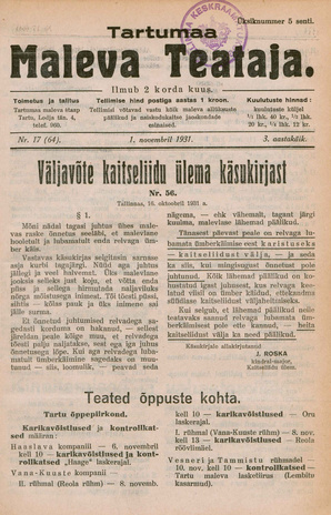 Tartumaa Maleva Teataja ; 17 (64) 1931-11-01
