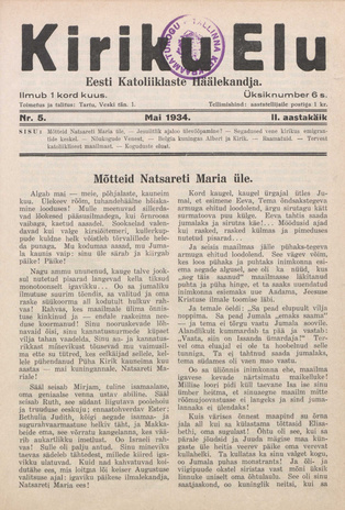 Kiriku Elu : Eesti Katoliiklaste Häälekandja ; 5 1934-05