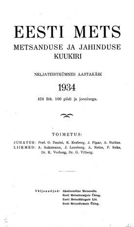 Eesti Mets ; sisukord 1934