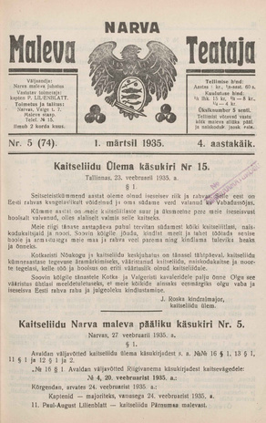 Narva Maleva Teataja ; 5 (74) 1935-03-01