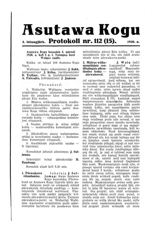 Asutawa Kogu protokoll nr.112 (15) (5. märts 1920)