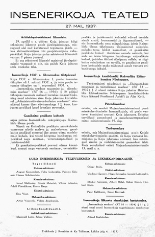 Insenerikoja Teated : ajakiri ; 5 1937-05-27