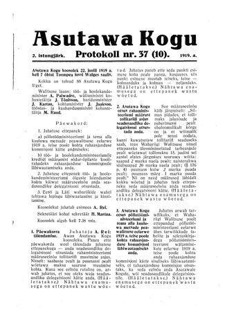 Asutawa Kogu protokoll nr.37 (10) (22. juuli 1919)