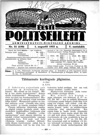 Eesti Politseileht ; 31 1925