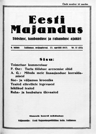 Eesti Majandus ; 17 (111) 1925-04-23